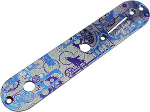 Guyker 1 PCS Titanium Alloy Mechanical Pattern Electric Guitar Bass Neck Plate/Neck Joint Plate, Curved Cutaway Semi Round Back Mounting Plate 4 Holes