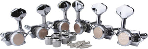 Guyker Guitar Locking Tuners (3L + 3R Handed) - 1:16 Open Gear Vintage Tuning Key Pegs Machine Heads with Butterbean Knobs Replacement for 6 String Classical Electric or Acoustic Guitars - chrome