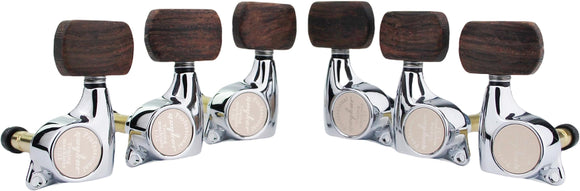 Guyker Guitar Front Locking Tuners (3L + 3R Handed) - 1:21 Gear Ratio Lock String Machine Heads Tuning Key Pegs with Wood Handle Replacement for LP SG Electric Guitars Chrome