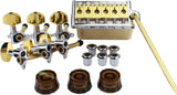Guyker Gold PRS Guitar Accessories Set with Tuners (3R + 3L), 3 Brown Potentimeter Control Knobs and Tremolo Bridge Knife Edge Pop-In Vibrato Bar