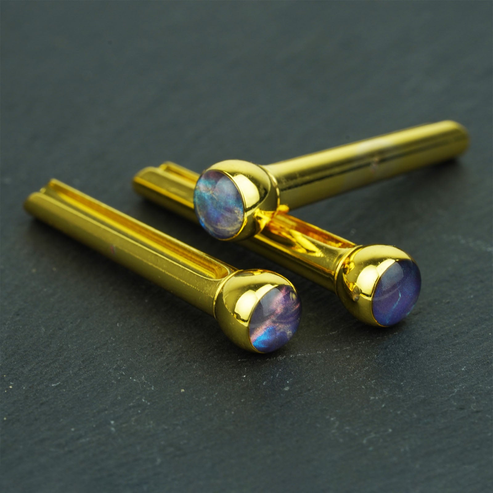 Acoustic Guitar Bridge Pins – Blue-Violet Galaxy Inlays | Guyker