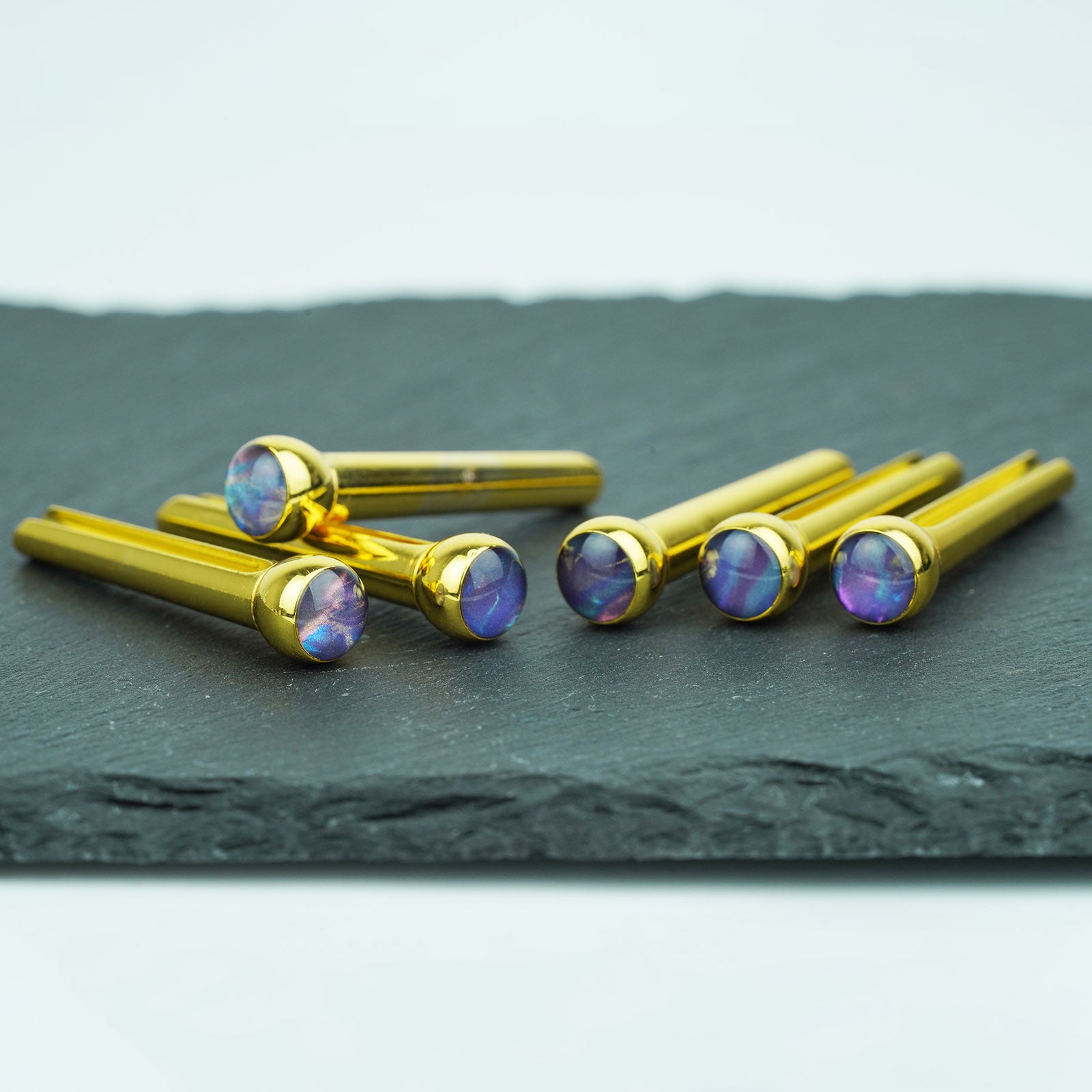 Acoustic Guitar Bridge Pins – Blue-Violet Galaxy Inlays | Guyker