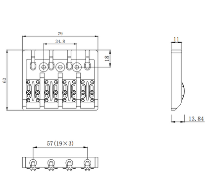 Aluminum Alloy Bass Bridge with Brass Saddles – 4 String Guyker