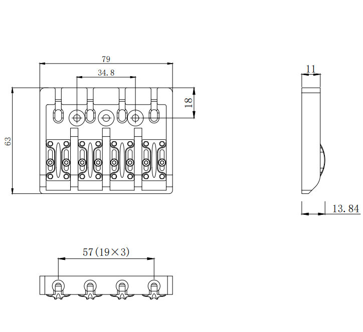 Aluminum Alloy Bass Bridge with Brass Saddles – 4 String Guyker