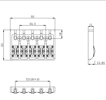 Aluminum Alloy Bass Bridge with Brass Saddles – 5 String Guyker