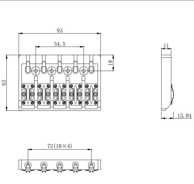 Aluminum Alloy Bass Bridge with Brass Saddles – 5 String Guyker