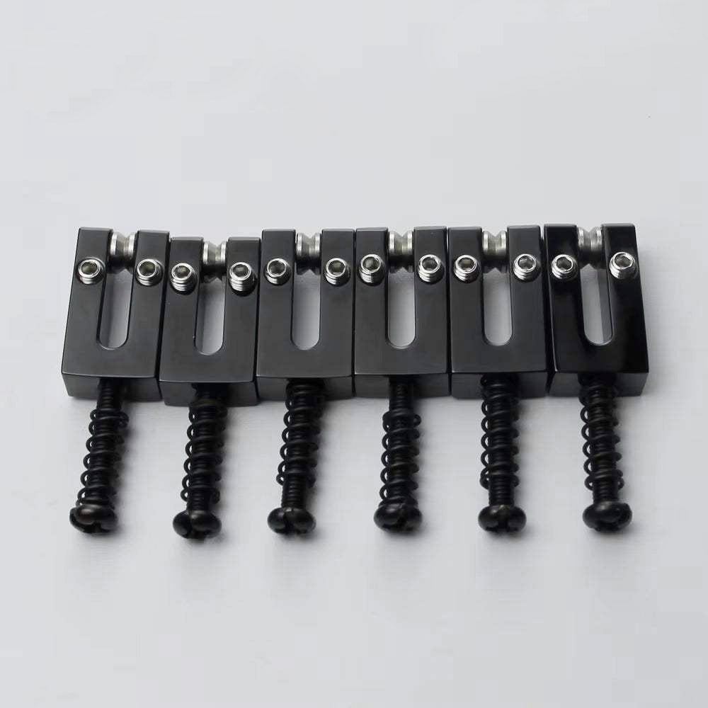 Brass Bridge Roller Saddles For FD Strat & Tele Electric Guitar With Black Screws | Guyker