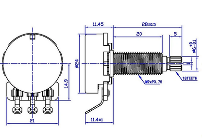 Brass Long Shaft Potentiometer for LP Guitar | Guyker