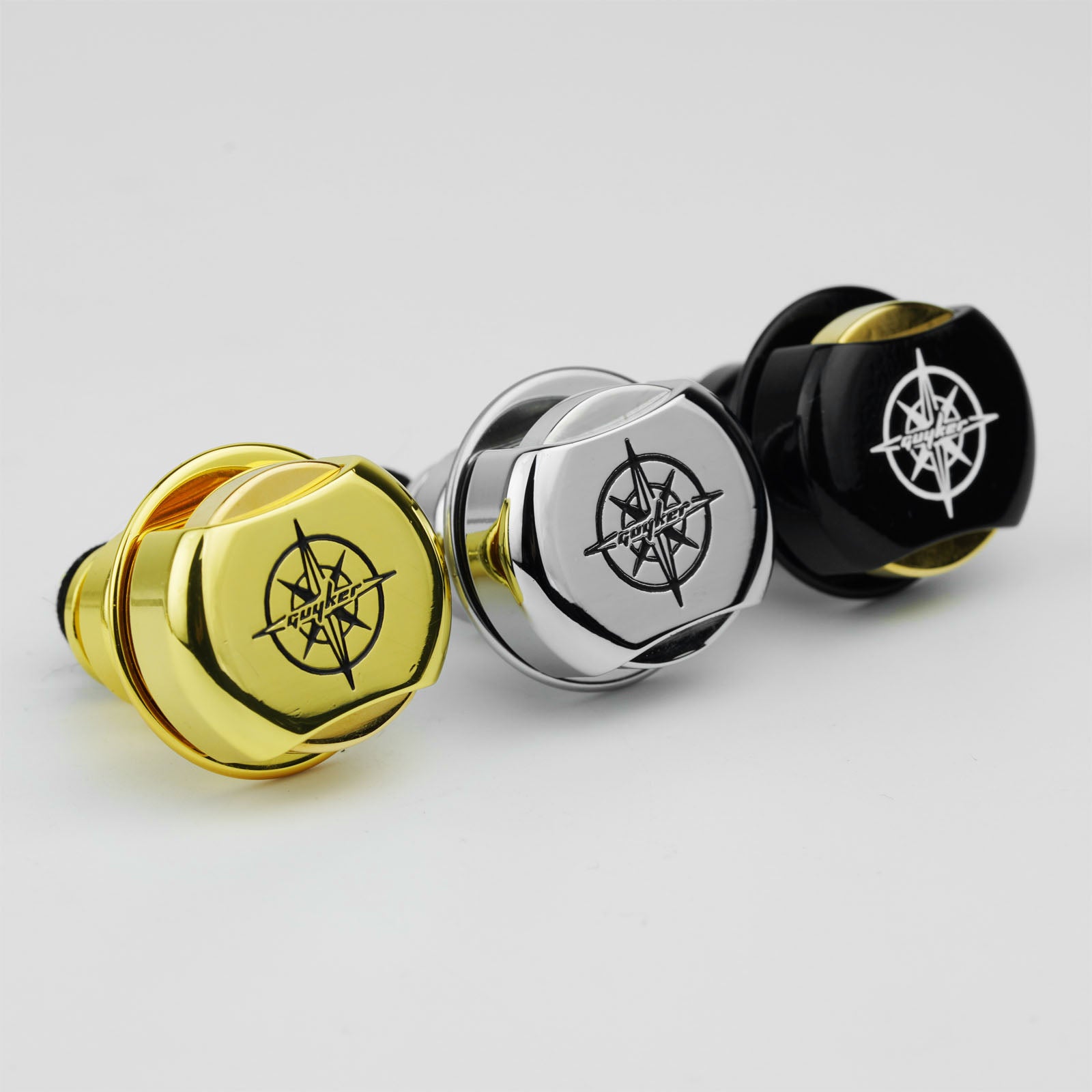 CNC Guitar Strap Buttons – Brass & Steel Locking Set | Guyker