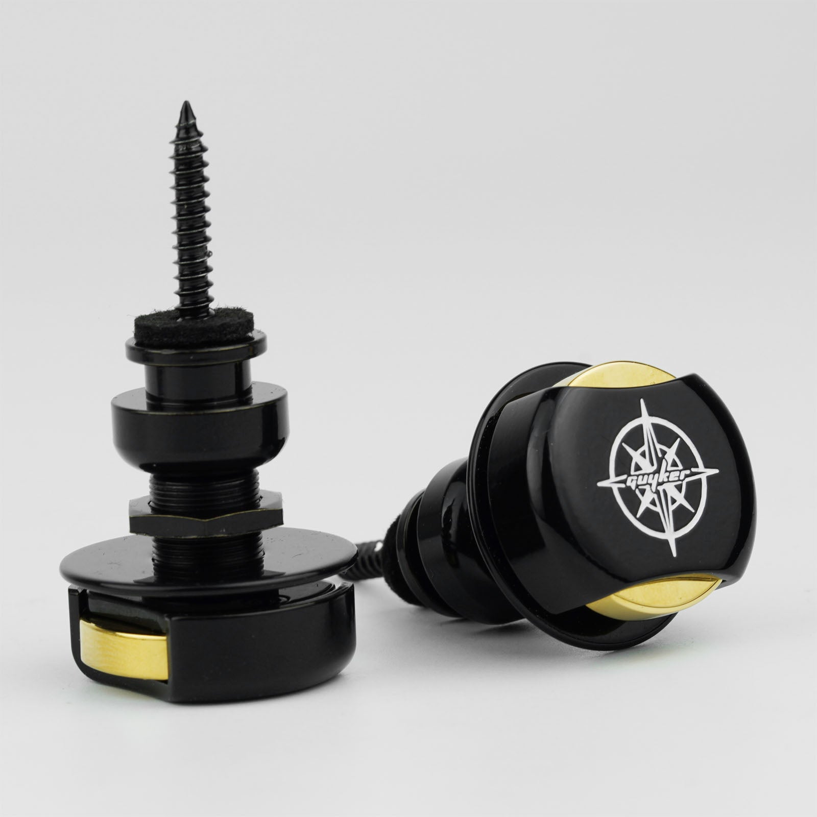 CNC Guitar Strap Buttons – Brass & Steel Locking Set | Guyker