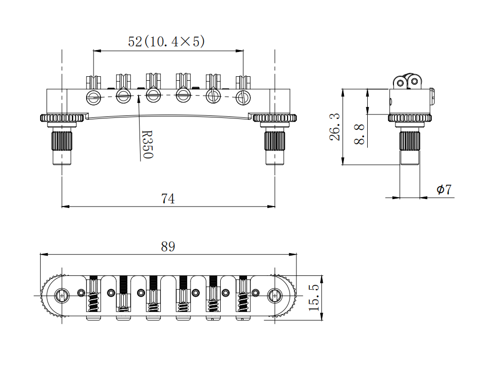 CNC Machined Adjustable Locking Roller Bridge Zinc Alloy Body Brass Rollers Guyker