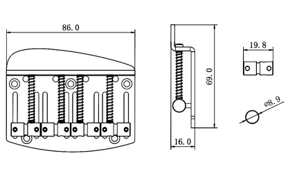 GB1020 4-Saiter Hard Tail Festes Messing Bassbrücke
