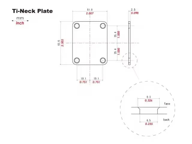 Custom 1 PCS Titanium Alloy Electric Guitar Electric Bass Neck Plate / Neck Joint Plate