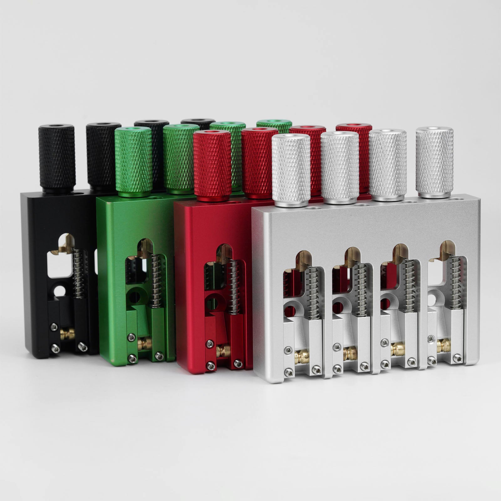 Guyker WBA-004 4-String Bass Bridge, 19mm Spacing (CNC Aluminum, Brass Saddles)