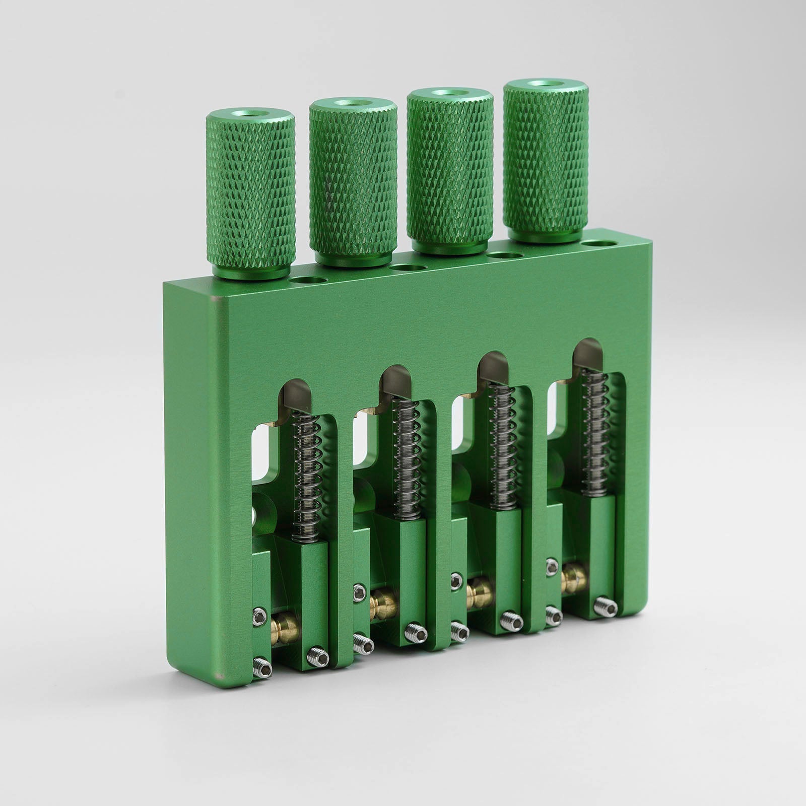 Guyker WBA-004 4-String Bass Bridge, 19mm Spacing (CNC Aluminum, Brass Saddles)