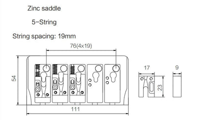 Guyker Individual Bass Bridge Saddle Stainless Steel Through-Body WTD
