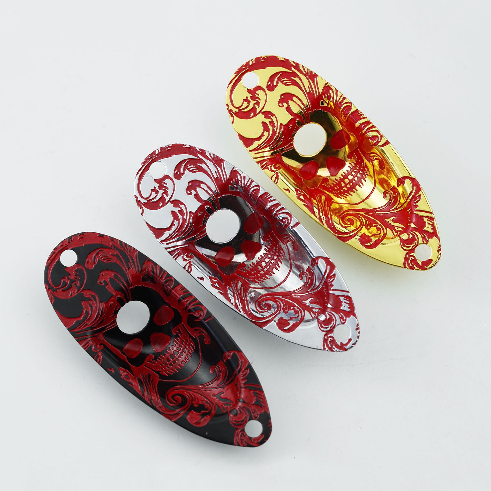 Engraved Skull Design Guitar Output Jack Plate with Electroplated Finish | Guyker