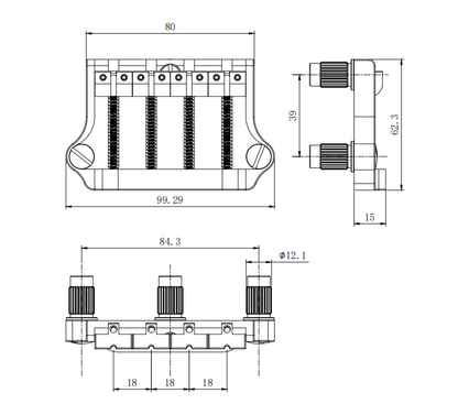 Guyker GBA-004 CNC Aluminum Alloy 3-Point Bass Guitar Bridge for GBS EP
