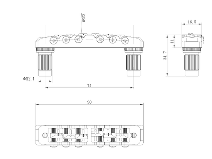 Guyker GMA-001 Lightweight CNC Machined Aluminum Guitar Bridge with Brass Saddles