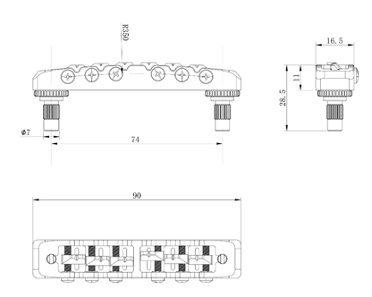 Guyker GMA-002 Lightweight CNC Machined Aluminum Guitar Bridge with Brass Saddles