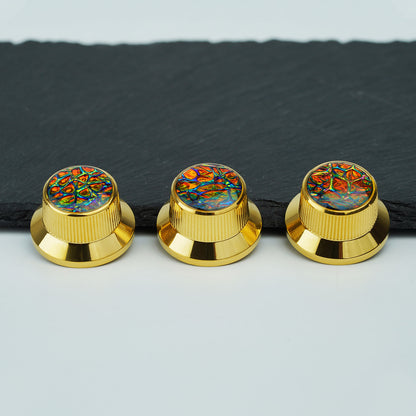 Gold Foil Starburst Aluminum Control Knobs Dia. 6.3mm for Electric Guitar & Bass | Guyker