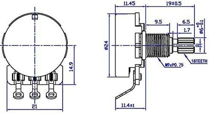 Guitar Potentiometer Brass Split Shaft Audio Taper | Guyker