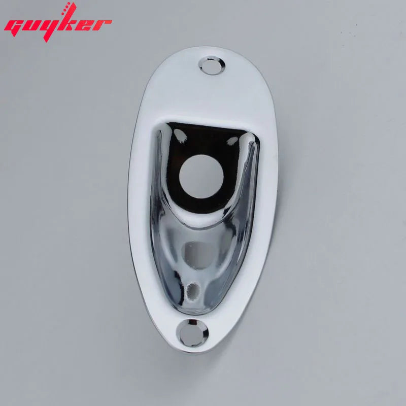 Guyker 1 Piece Oval Curved Metal Jack Plate Jackplate Chrome/ Smoke Gray for Electric Guitar Bass
