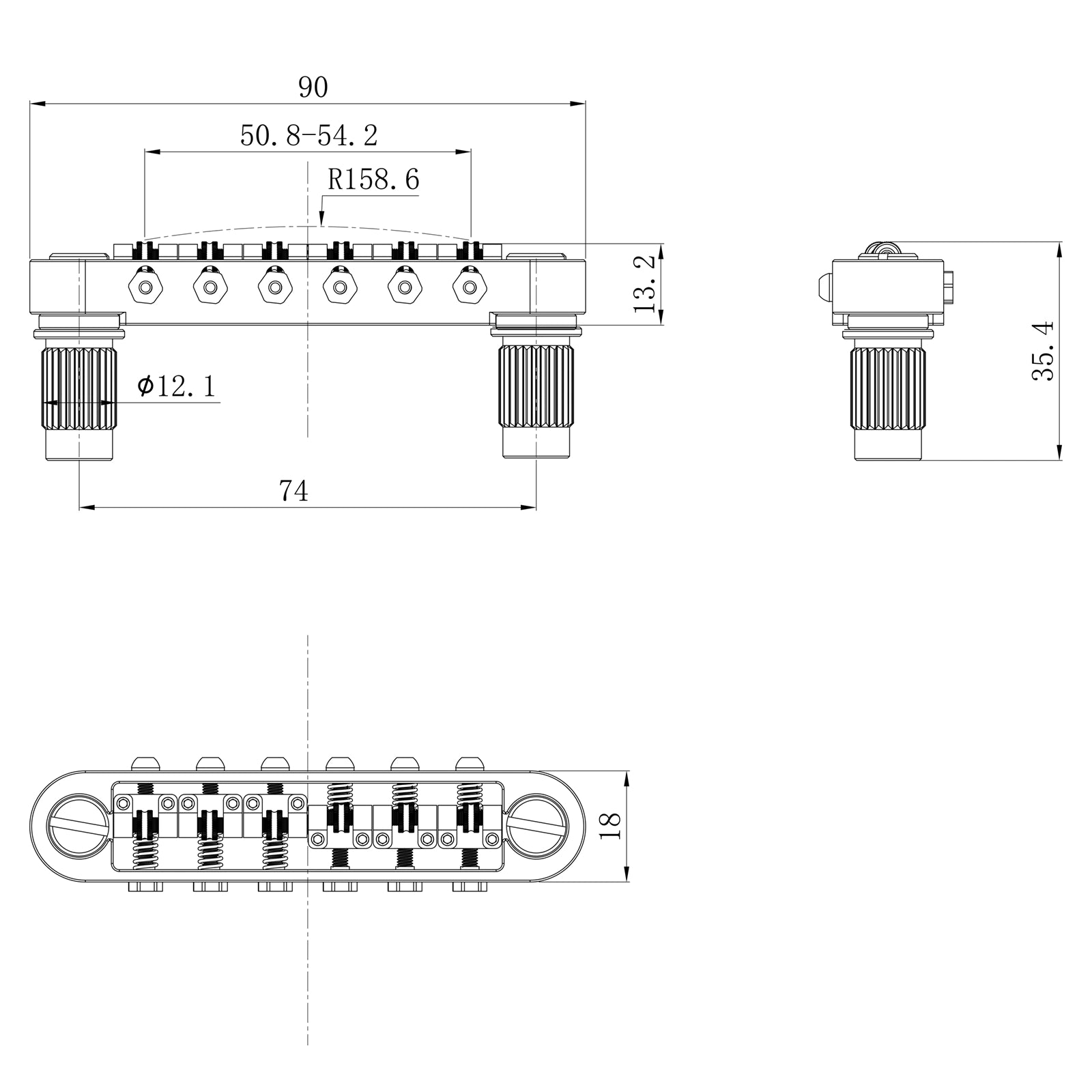 Guyker Guitar Bridge GMA-016A with Adjustable String Spacing