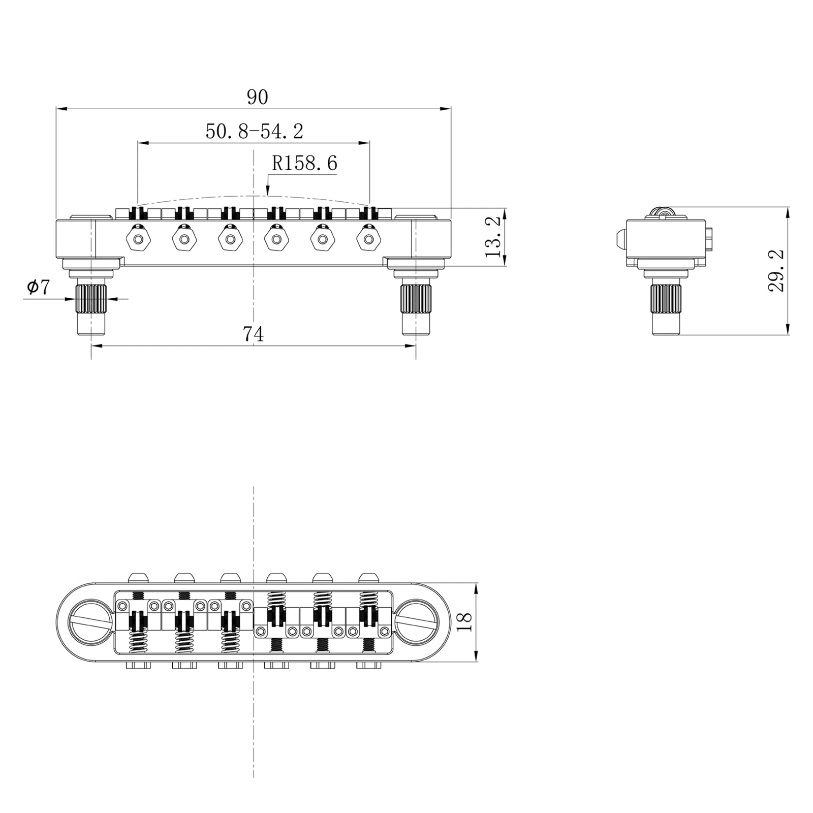 Guyker Guitar Bridge GMA-016B with Adjustable String Spacing