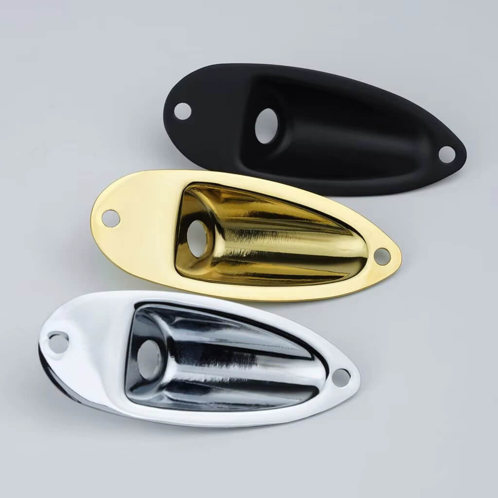 Guyker 1 Piece Oval Curved Metal Jack Plate Jackplate Chrome/ Smoke Gray for Electric Guitar Bass