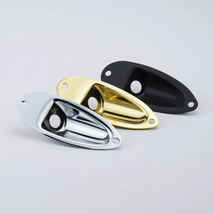 Guyker 1 Piece Oval Curved Metal Jack Plate Jackplate Chrome/ Smoke Gray for Electric Guitar Bass