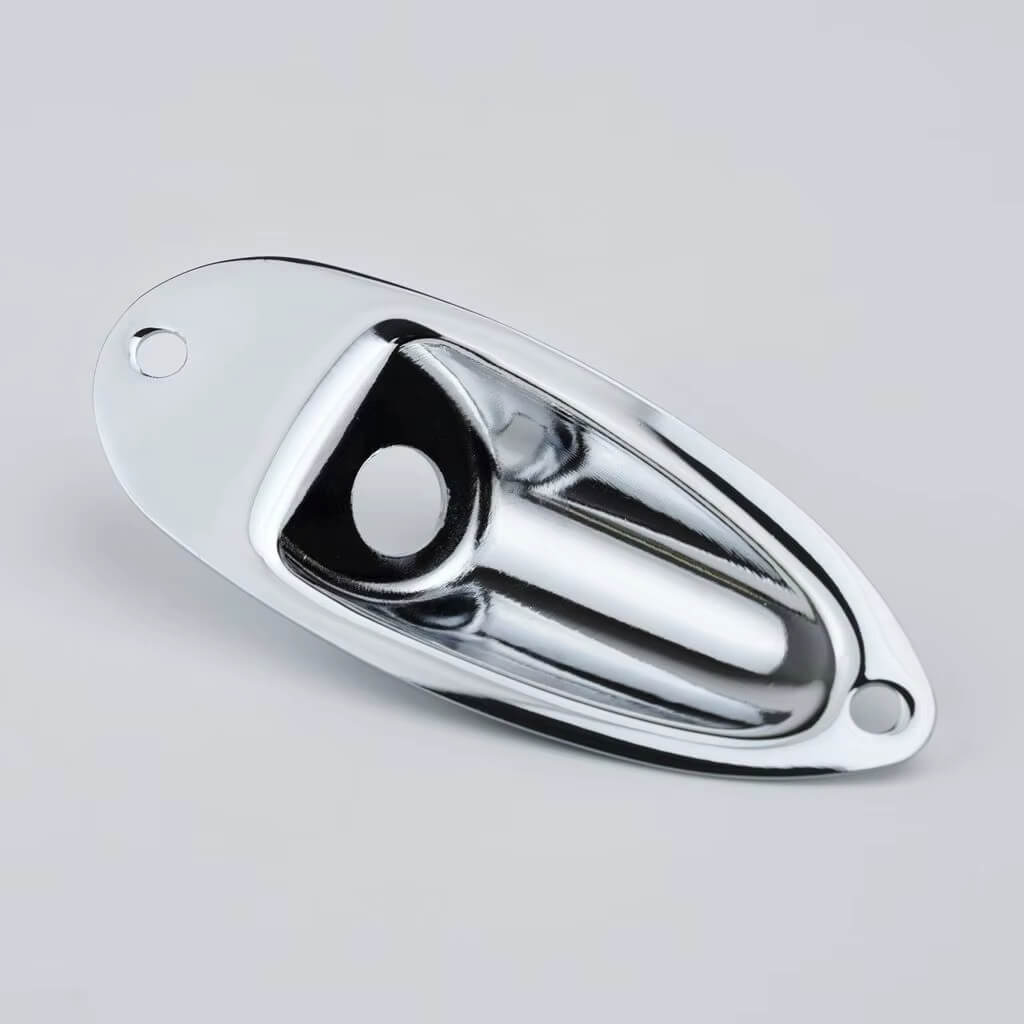 Guyker 1 Piece Oval Curved Metal Jack Plate Jackplate Chrome/ Smoke Gray for Electric Guitar Bass