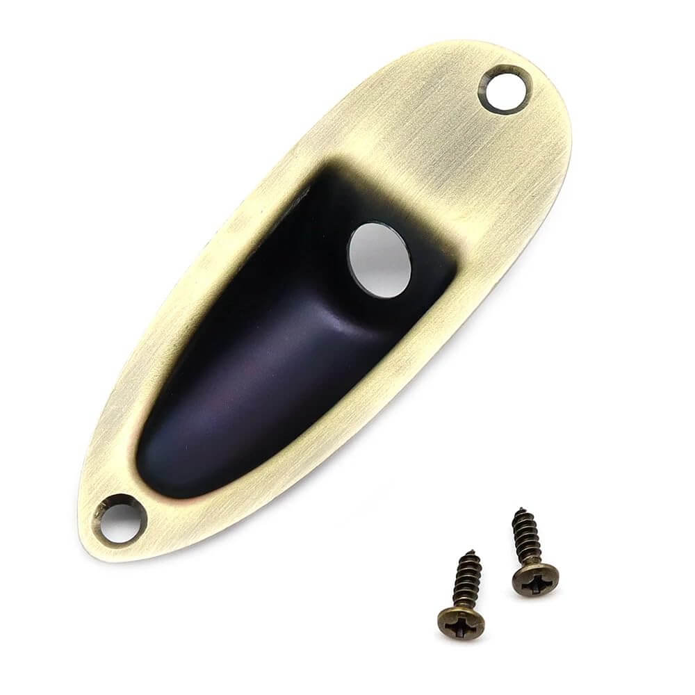 Guyker 1 Piece Oval Curved Metal Jack Plate Jackplate Chrome/ Smoke Gray for Electric Guitar Bass