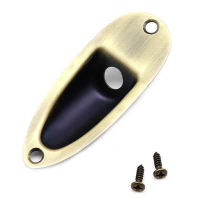 Guyker 1 Piece Oval Curved Metal Jack Plate Jackplate Chrome/ Smoke Gray for Electric Guitar Bass
