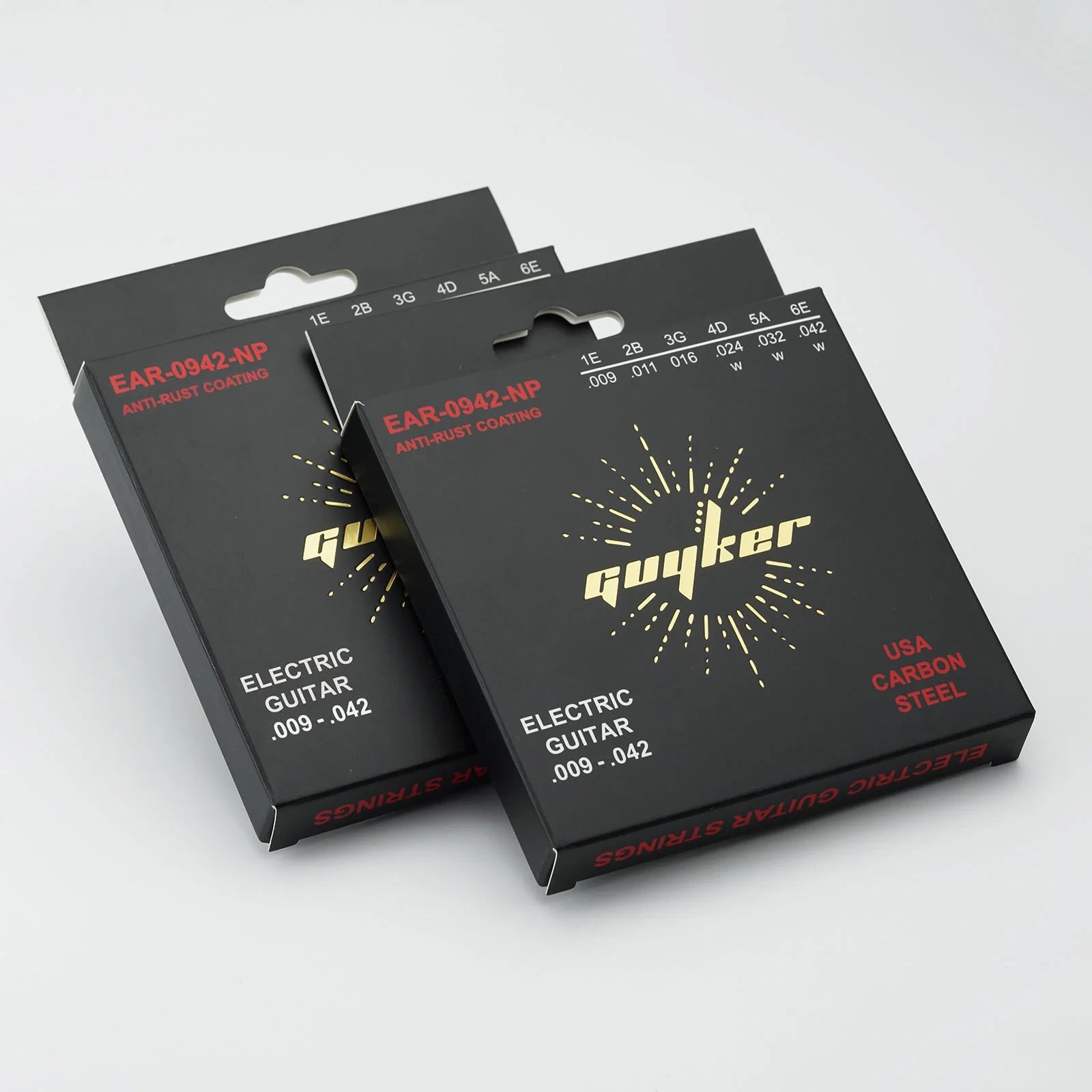 Jeu de cordes de guitare électrique Guyker en acier carbone USA E-A-D-G-B-E (.009-.042 / .010-.046)