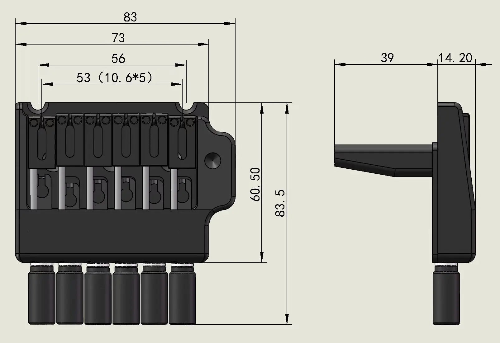 GUYKER WT002 6 String Tremolo System Bridge Tailpiece for Headless Guitar Set