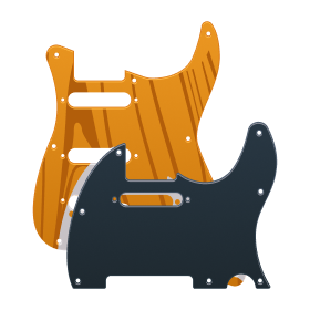 A collection of pickup guards for electric guitars, illustrating various shapes, colors, and materials used to protect and enhance the appearance of the instrument.