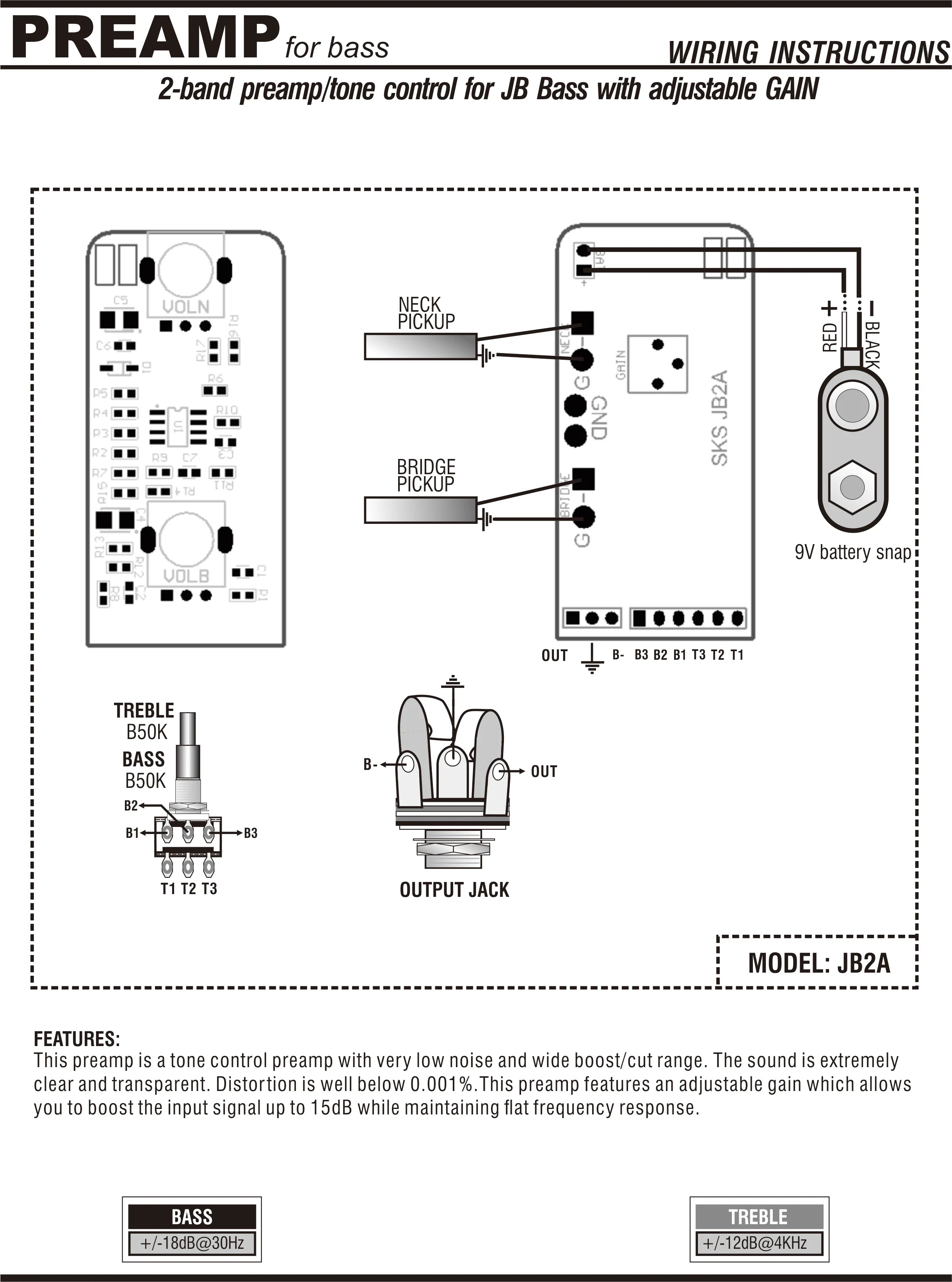 Preamp Control Plate with Adjustable Gain for JB Bass | Guyker