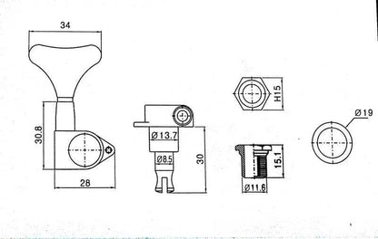  Sealed Bass Tuning Machines 2R+2L Gear Ratio Guyker
