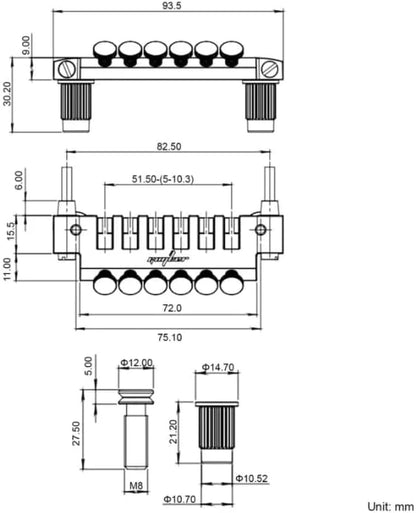 Guyker GM004 Ensemble de pont de guitare wraparound et ensemble de cale à queue TP2