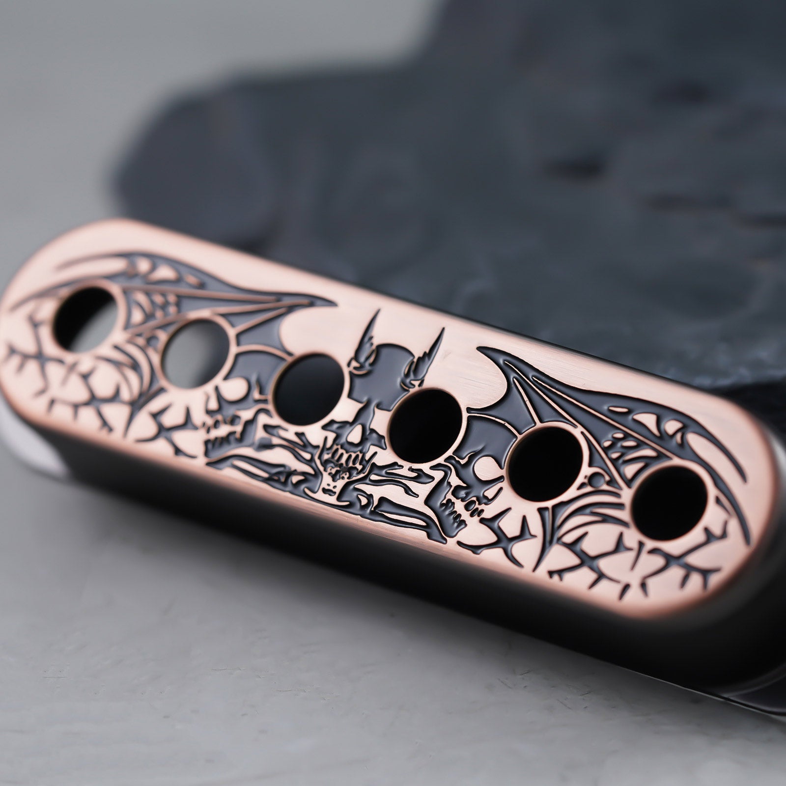 Skull Bat Brass Single Pickup Covers for Stratocaster®  | Guyker