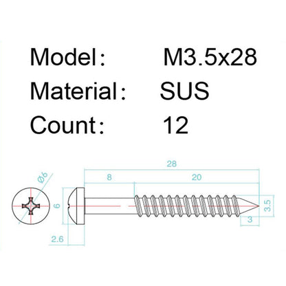 Stainless Steel Bridge Mounting Screws 12pcs for Guitar & Bass | Guyker