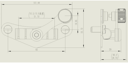 Technical drawing of Tremolo Tailpiece Guyker GM85X
