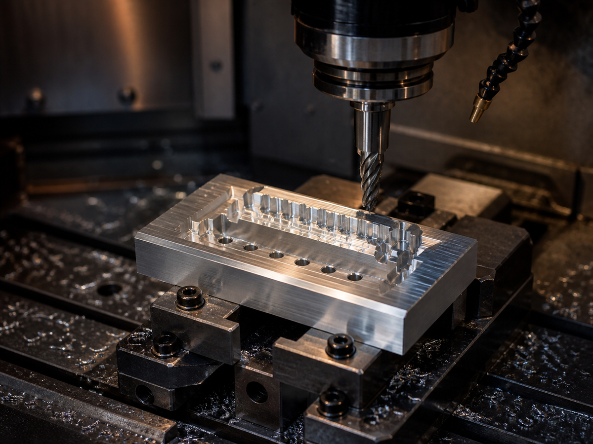 CNC machining a solid aluminum billet in a fixture