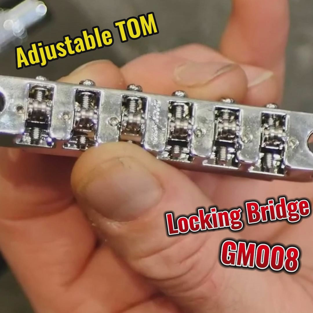 Guyker GM008 Adjustable Tune-O-Matic Roller Saddle Locking Bridge Zinc Alloy Body with Stainless Steel Components and Larger Screws for Electric Guitars