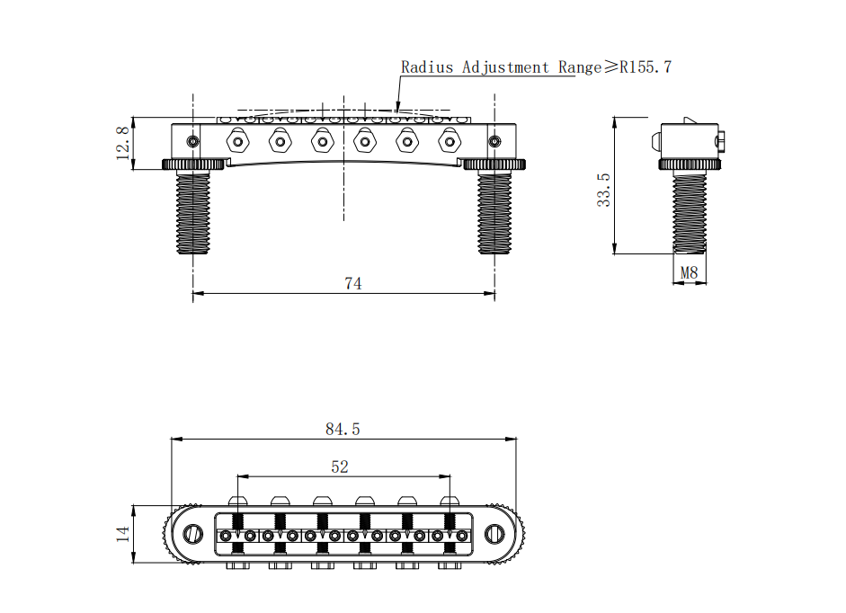 Guyker GMA-009A CNC Machined Adjustable Tune-O-Matic Style Guitar Bridge