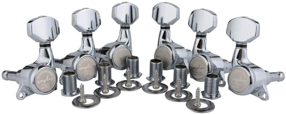 Guyker 6Pcs Guitar Locking Tuners (3L + 3R Handed) - 1:18 Ratio Lock String Tuning Key Pegs Machine Heads with Hexagonal Handle Replacement for LP SG Style Electric, Folk or Acoustic Guitars- Chrome