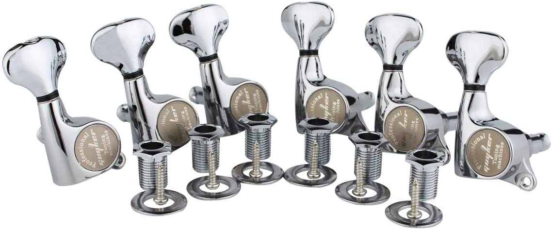 Guyker 6Pcs Guitar Machine Heads (6 Right Handed) – 1:18 Ratio Sealed Tuning Key Pegs Tuners Set Replacement for ST Tele SG Style Electric, Folk or Acoustic Guitars – Chrome