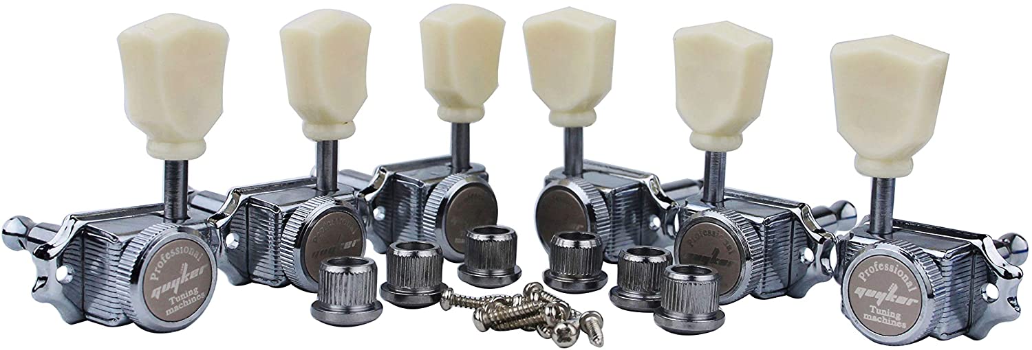 Guyker Locking Guitar Machine Heads (3R + 3L) – 1:15 Ratio Lock String Vintage Deluxe Tuning Key Pegs Tuners Set Replacement for Electric, Acoustic or Folk Guitars