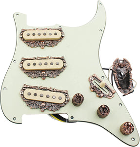 Guyker Electric Guitar Panel Assembly 3Pcs Single Coil Pickup + Antique Bronze Set Decoration(Pickup Mounting Ring, Guitar Switch Frame, Jack Plate Cover and 3PCS Potentiometer Knobs)